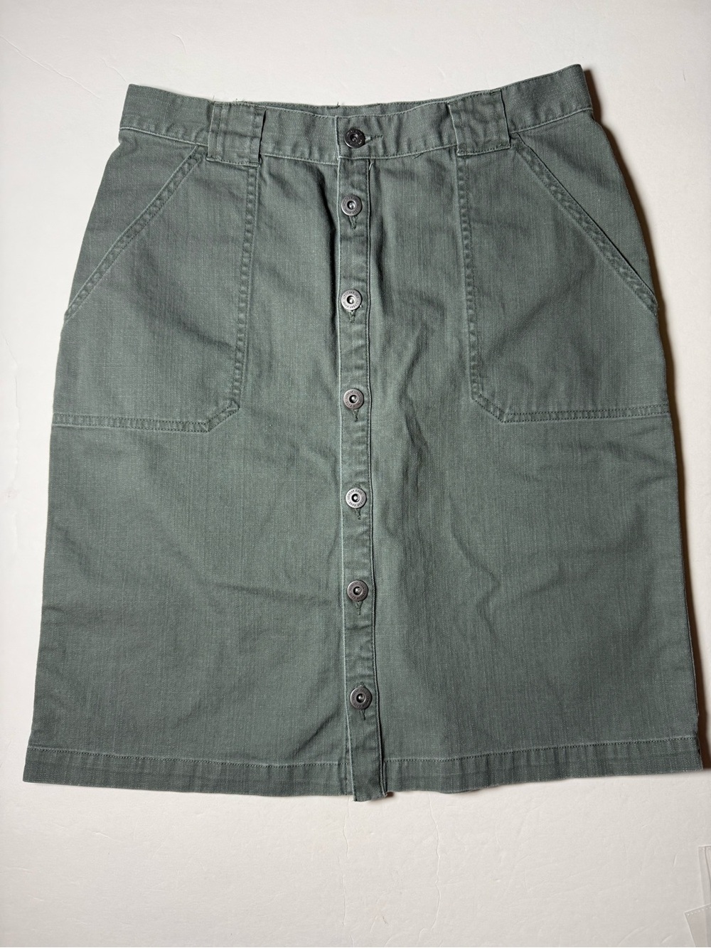 Liz Claiborne Olive Green Button-Front Pencil Skirt size 10 cotton blend